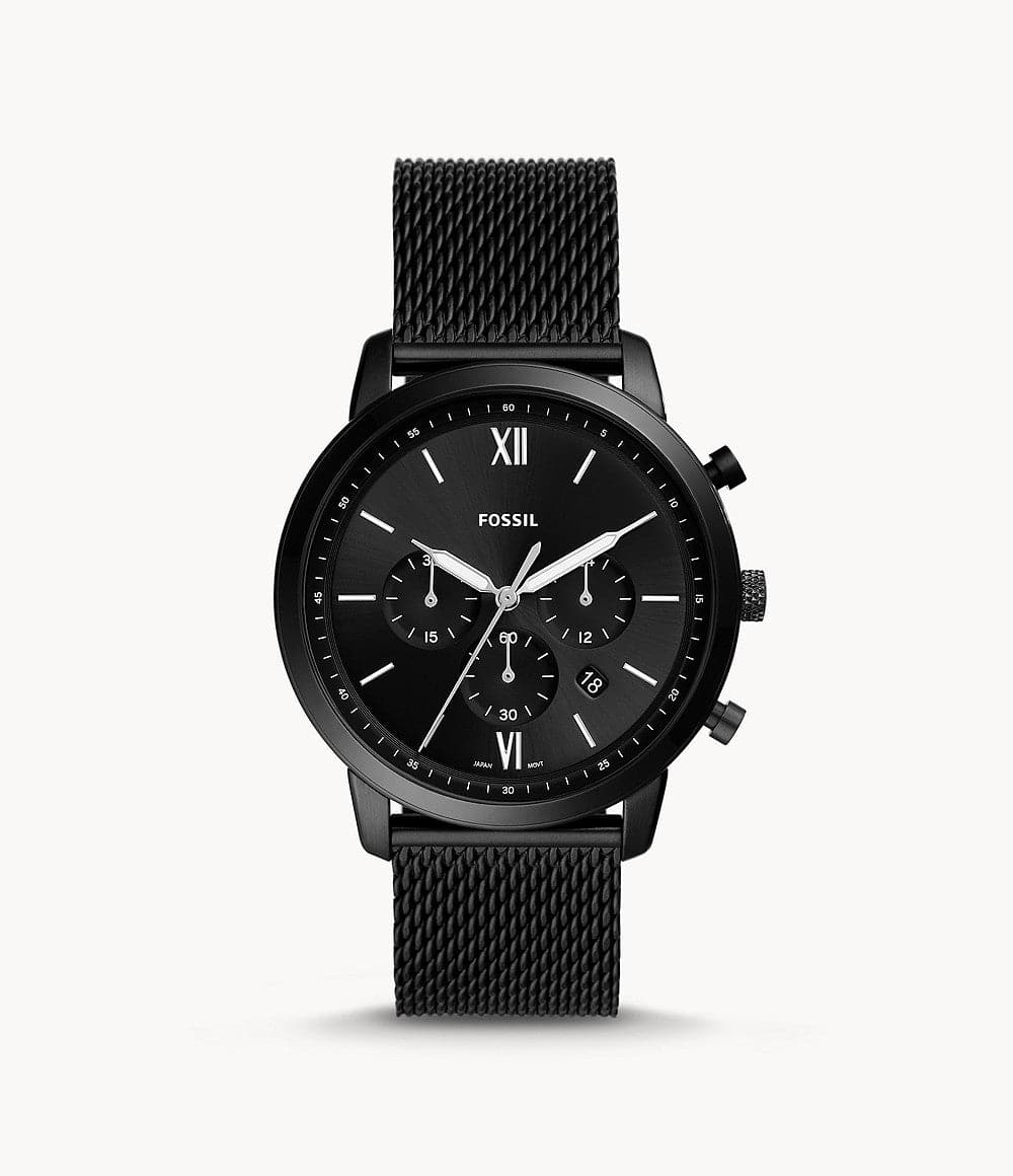 FOSSIL Neutra Chronograph Black Stainless Steel Mesh Watch FS5707 - Kamal Watch Company