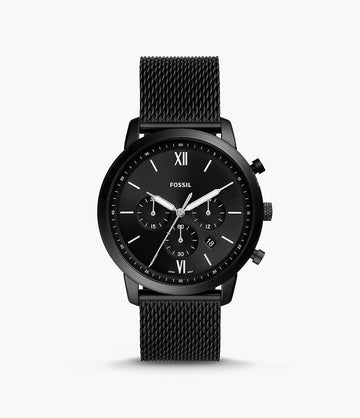 FOSSIL Neutra Chronograph Black Stainless Steel Mesh Watch FS5707 - Kamal Watch Company