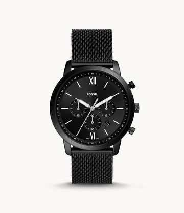 FOSSIL Neutra Chronograph Black Stainless Steel Mesh Watch FS5707I - Kamal Watch Company