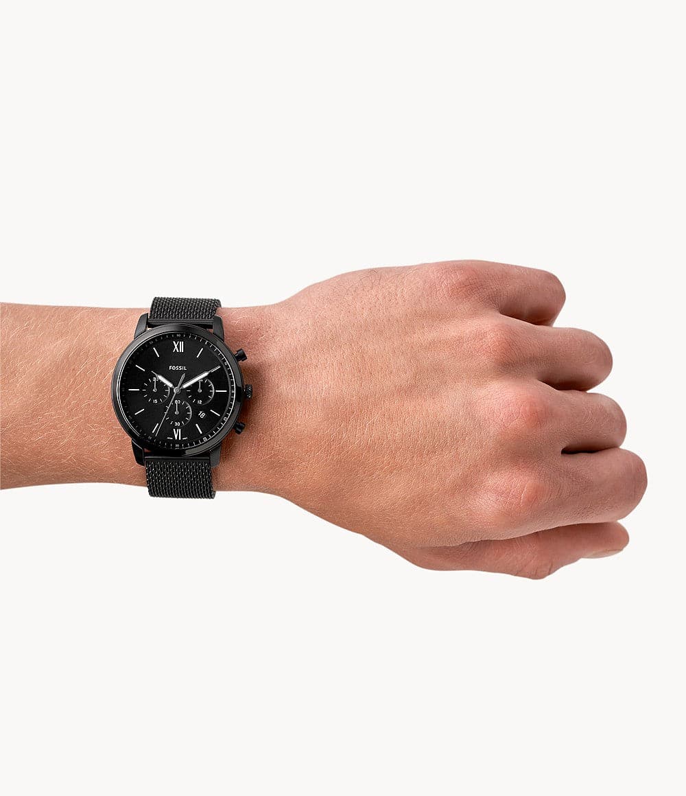 FOSSIL Neutra Chronograph Black Stainless Steel Mesh Watch FS5707 - Kamal Watch Company