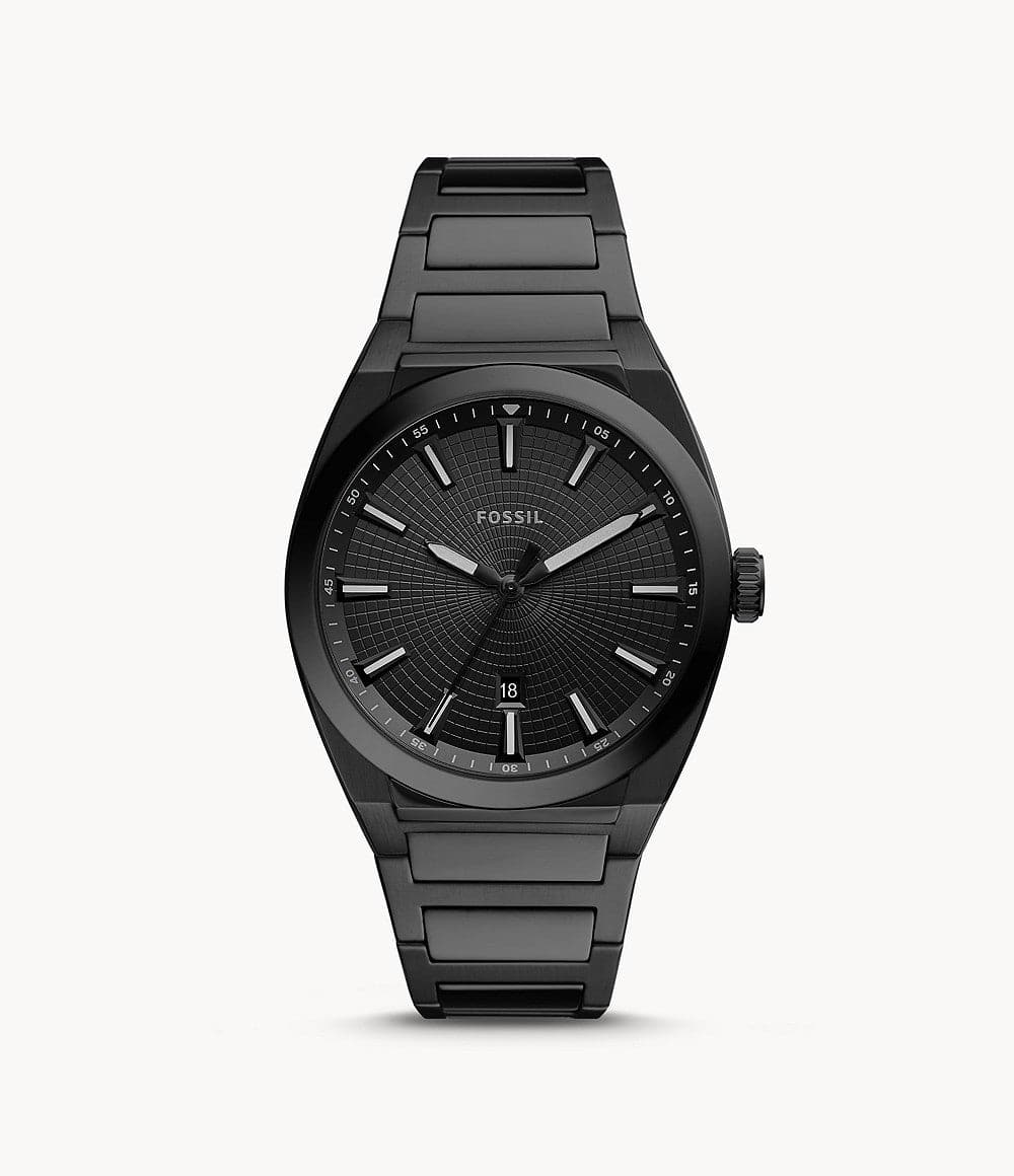 Fossil Everett Three-Hand Date Black Stainless Steel Watch - Kamal Watch Company