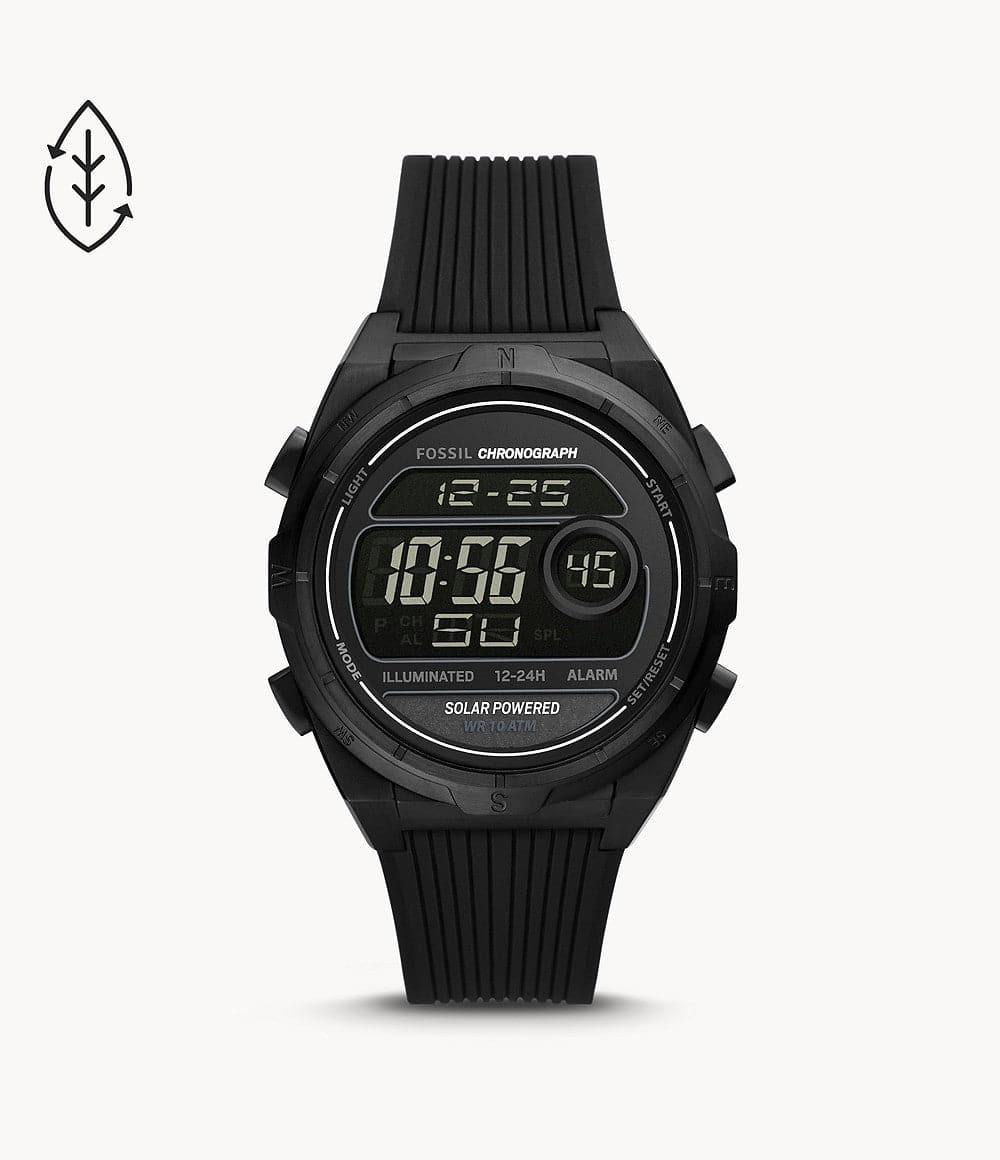 Fossil Everett Solar-powered Digital Black Silicone Watch FS5859 - Kamal Watch Company