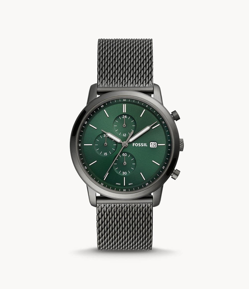 FOSSIL Minimalist Chronograph Smoke Stainless Steel Mesh Watch FS5908I - Kamal Watch Company