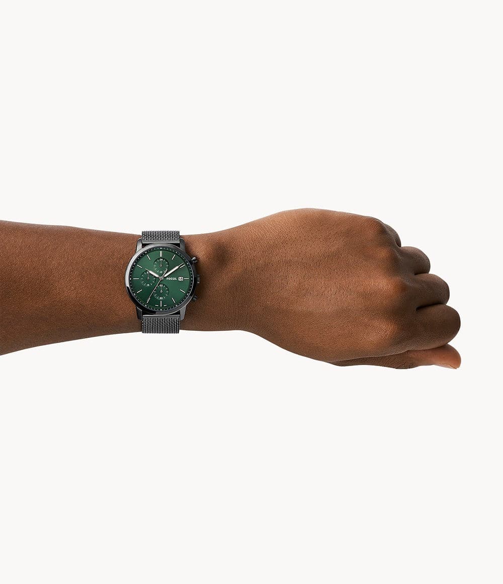 FOSSIL Minimalist Chronograph Smoke Stainless Steel Mesh Watch FS5908I - Kamal Watch Company