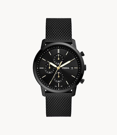 FOSSIL Minimalist Chronograph Black Stainless Steel Mesh Watch FS5943I