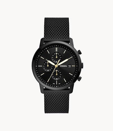 FOSSIL Minimalist Chronograph Black Stainless Steel Mesh Watch FS5943I - Kamal Watch Company