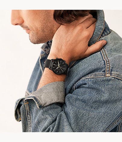 FOSSIL Minimalist Chronograph Black Stainless Steel Mesh Watch FS5943I - Kamal Watch Company