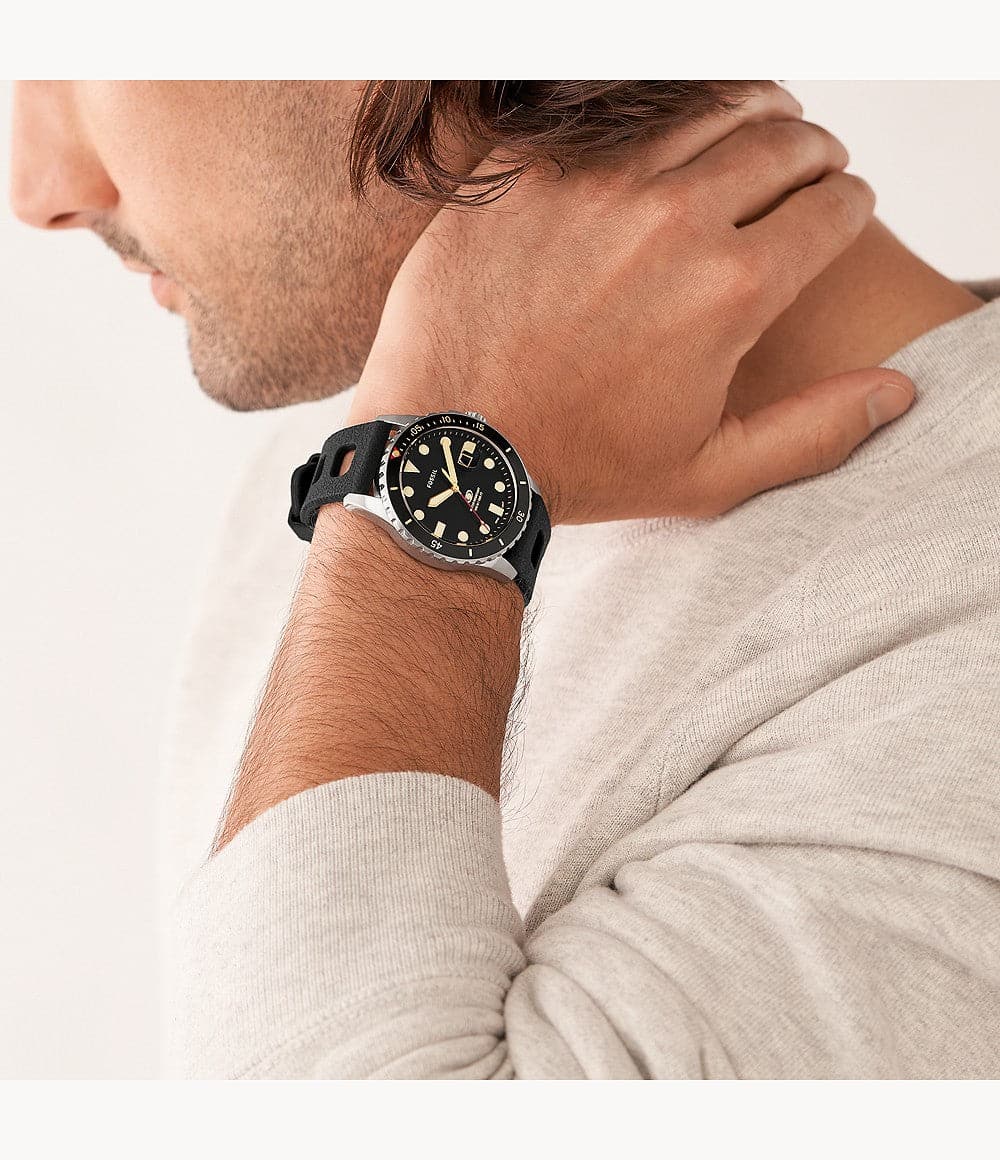 Fossil Blue Three-Hand Date Black Silicone Watch FS5947I - Kamal Watch Company