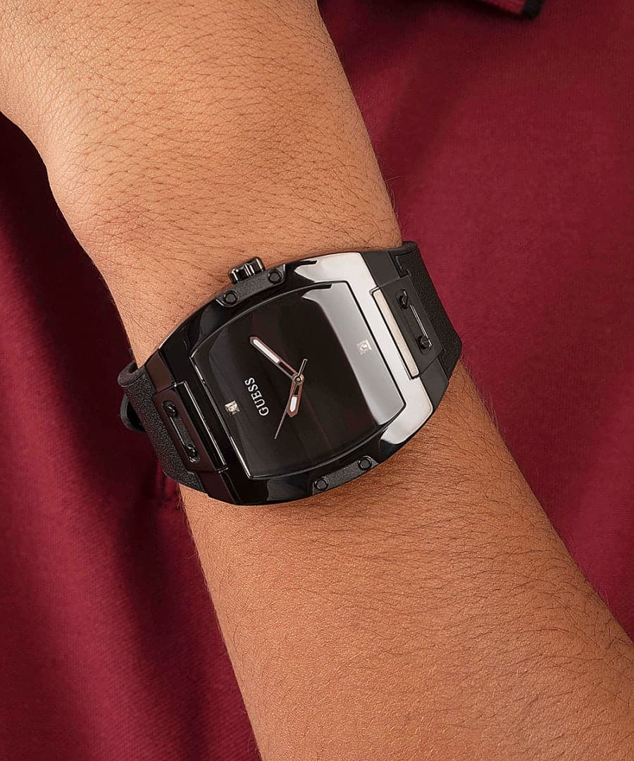 BLACK CASE BLACK GENUINE LEATHER/SILICONE WATCH - Kamal Watch Company