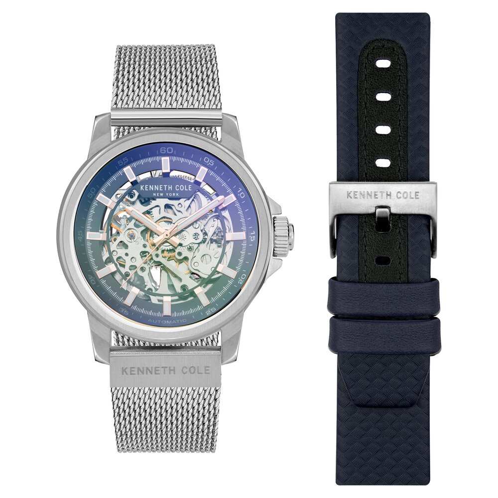 Kenneth Cole Grey Dial Silver Leather Strap Watch NDKCWGL2104101MN - Kamal Watch Company