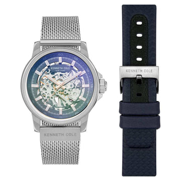 Kenneth Cole Grey Dial Silver Leather Strap Watch NDKCWGL2104101MN - Kamal Watch Company