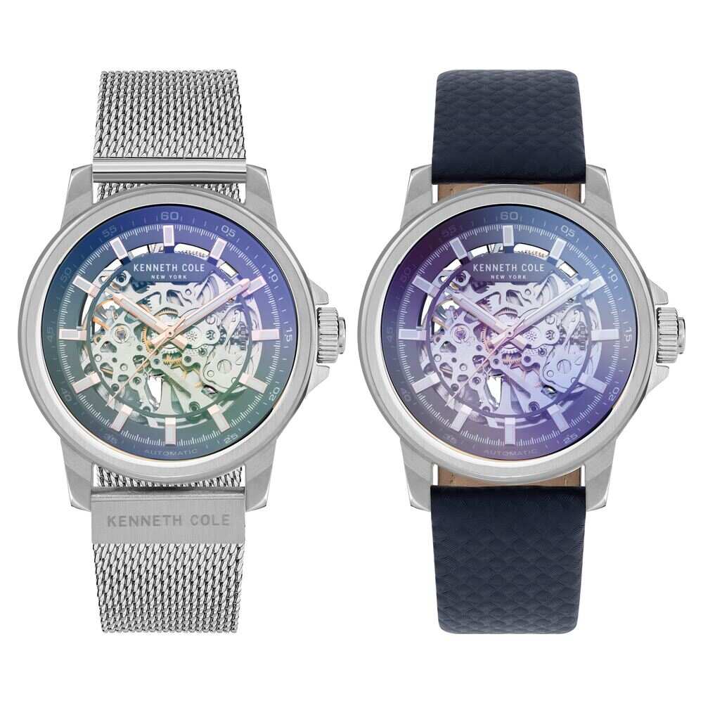 Kenneth Cole Grey Dial Silver Leather Strap Watch NDKCWGL2104101MN - Kamal Watch Company