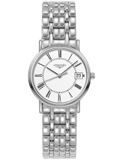 Longines Presemce White Dial Leather Strap Watch - Kamal Watch Company