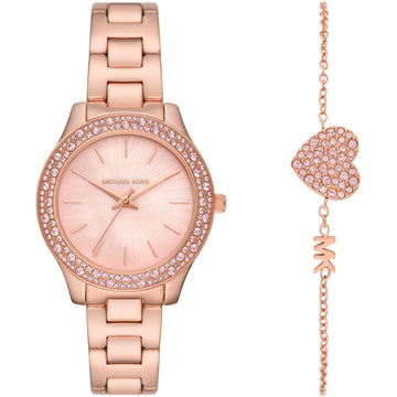 Michael Kors Mens 36 mm Liliane Pink Dial Stainless Steel Analog Watch - MK1068SET - Kamal Watch Company