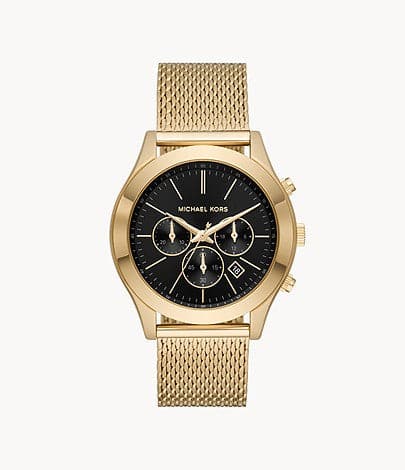 Michael Kors Slim Runway Chronograph Gold-Tone Stainless Steel Mesh Watch MK9057I - Kamal Watch Company
