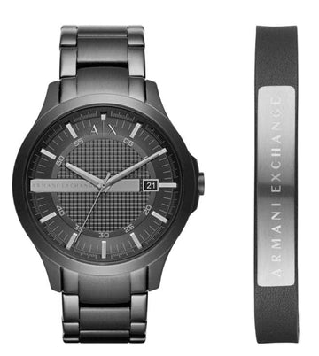ARMANI EXCHANGE AX7101 Hampton Black Dial Watch With Bracelet for Men - Gift Set ‌
