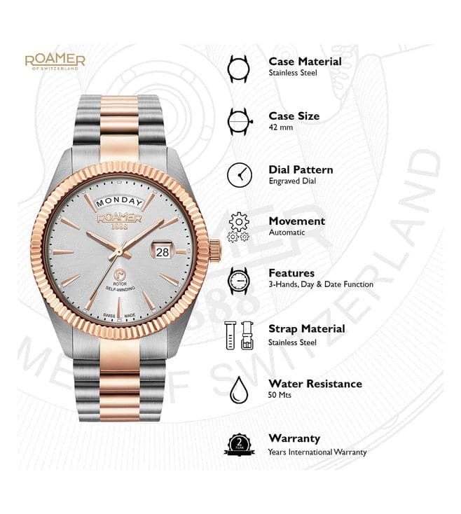 ROAMER Primeline Daydate Watch for Men 981662471590 - Kamal Watch Company