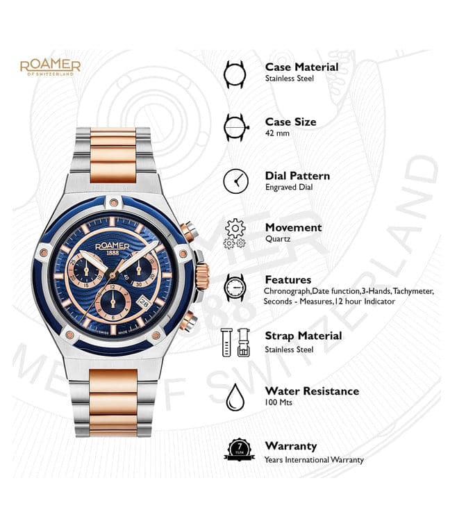 ROAMER Tempo master Chronograph Swiss Made Watch for Men 221837494520 - Kamal Watch Company