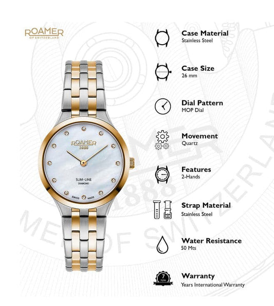 ROAMER Slim Line Diamond Swiss Made Watch for Women 512847478920 - Kamal Watch Company