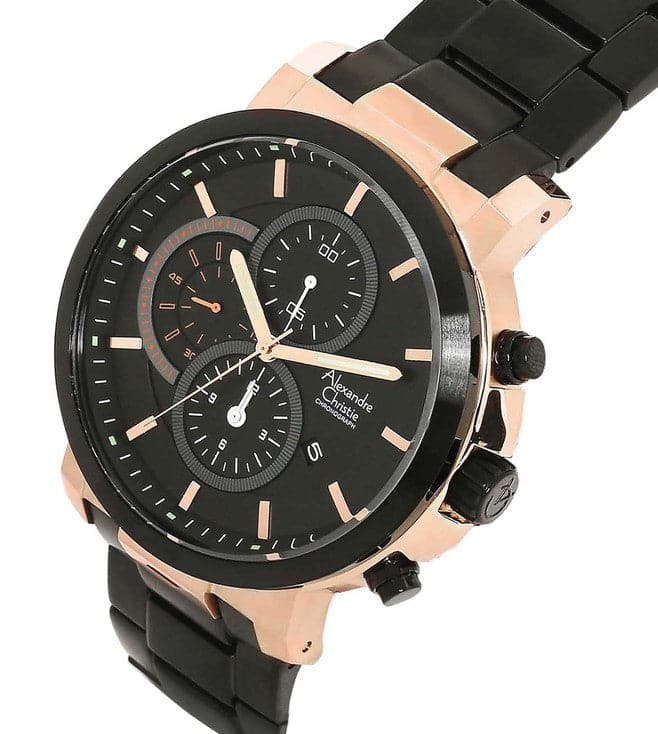 Alexandre Christie Mens 45 mm Alexandre Christie Black Dial Stainless Steel Analogue Watch - 6350MCBBRBA - Kamal Watch Company
