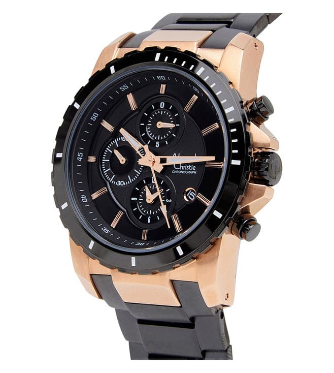 Alexandre Christie Mens 44 mm Chronograph Black Dial Metal Analogue Watch - 6141MCBBRBA - Kamal Watch Company