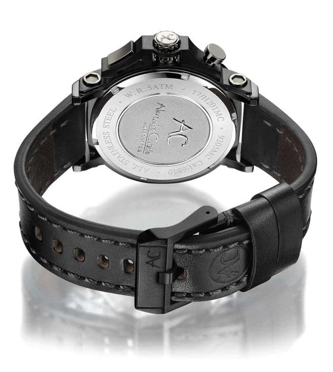 Alexandre Christie Mens 47 mm Chronograph Black Dial Leather Analogue Watch - 9205MCLEPBA - Kamal Watch Company
