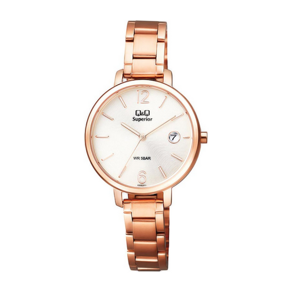 Q&Q Superior Date Stainless Steel Rose Gold Ladies Chain Watch S325J011Y - Kamal Watch Company