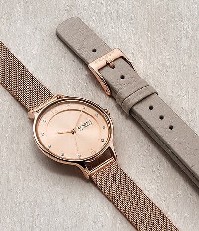 SKAGEN Anita Lille Three-Hand Rose Gold Stainless Steel Mesh Watch Set SKW1150SET - Kamal Watch Company