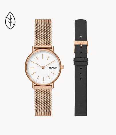 Skagen Signatur Lille Two-Hand Rose Gold Stainless Steel Watch and Strap Box Set SKW1153SET - Kamal Watch Company