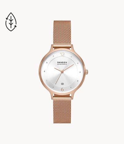 SKAGEN Anita Three-Hand Date Rose Gold Stainless Steel Mesh Watch SKW3053I - Kamal Watch Company