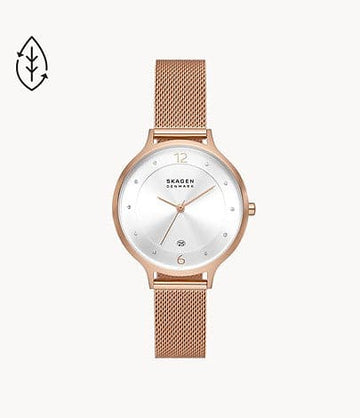 SKAGEN Anita Three-Hand Date Rose Gold Stainless Steel Mesh Watch SKW3053I - Kamal Watch Company
