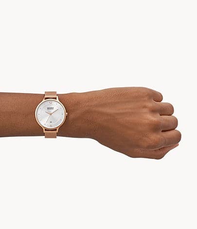 SKAGEN Anita Three-Hand Date Rose Gold Stainless Steel Mesh Watch SKW3053I - Kamal Watch Company
