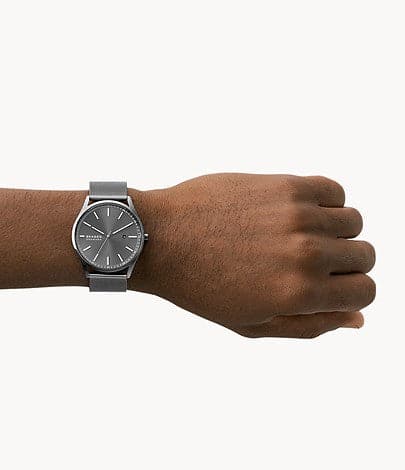 SKAGEN Holst Three-Hand Date Charcoal Stainless Steel Mesh Watch SKW6844I - Kamal Watch Company
