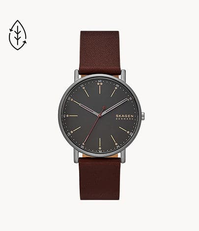 Skagen Signatur Three-Hand Cherry Wood Leather Watch SKW6860I - Kamal Watch Company