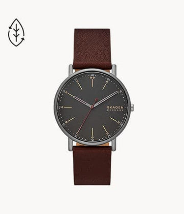 Skagen Signatur Three-Hand Cherry Wood Leather Watch SKW6860I - Kamal Watch Company