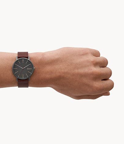 Skagen Signatur Three-Hand Cherry Wood Leather Watch SKW6860I - Kamal Watch Company