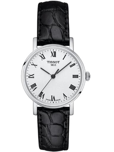 Tissot Everytime Small Black Leather Silver Dial Women's Watch - Kamal Watch Company