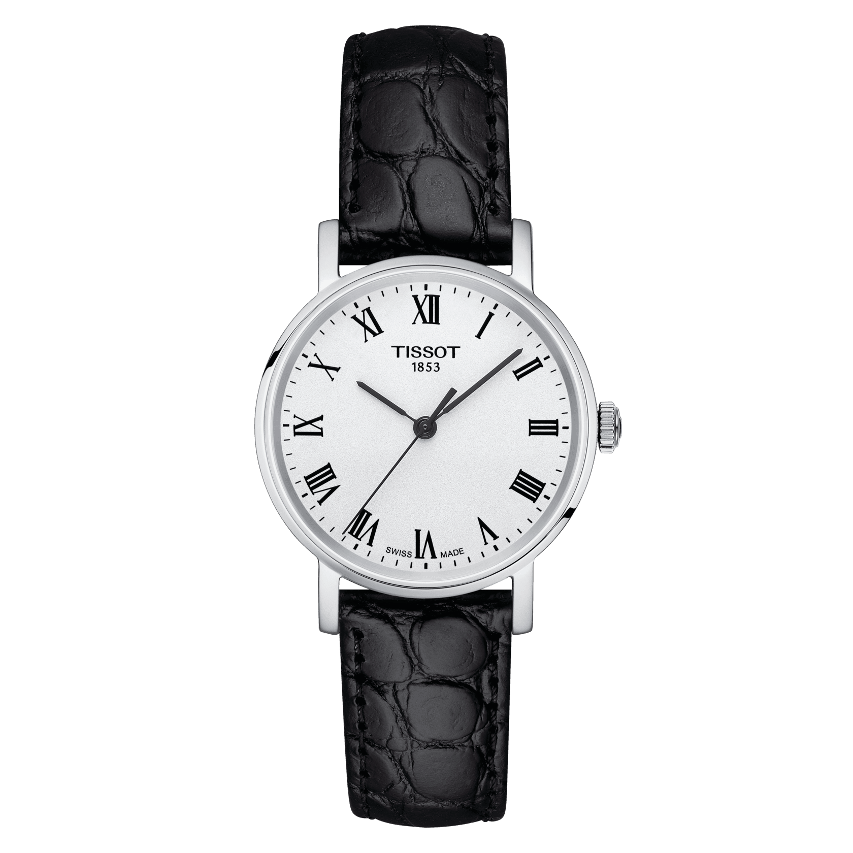 Tissot Everytime Small Black Leather Silver Dial Women's Watch - Kamal Watch Company