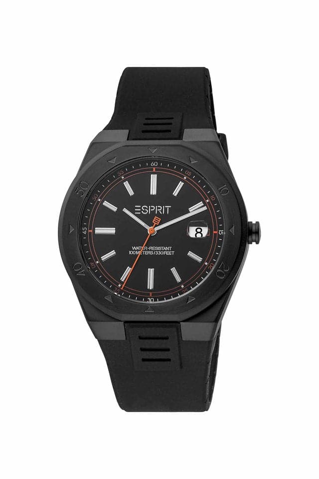 Esprit Mens 42 mm Black Dial Silicone Analog Watch - ES1G305P0085 - Kamal Watch Company