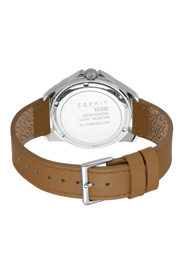 Esprit Mens 38 mm Gun Dial Leather Analog Watch - ES1G390L0025 - Kamal Watch Company