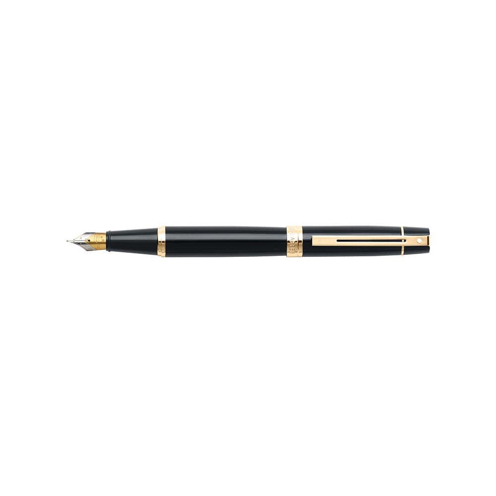 SHEAFFER GIFT 300  GLOSSY BLACK WITH GOLD TONE TRIM FOUNTAIN PEN – MEDIUM NIB 9325 FP - Kamal Watch Company