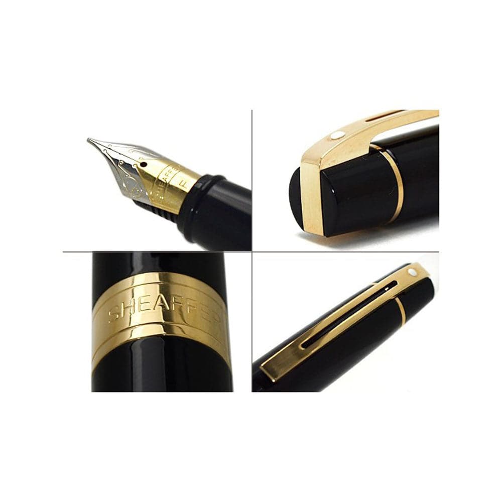 SHEAFFER GIFT 300  GLOSSY BLACK WITH GOLD TONE TRIM FOUNTAIN PEN – MEDIUM NIB 9325 FP - Kamal Watch Company