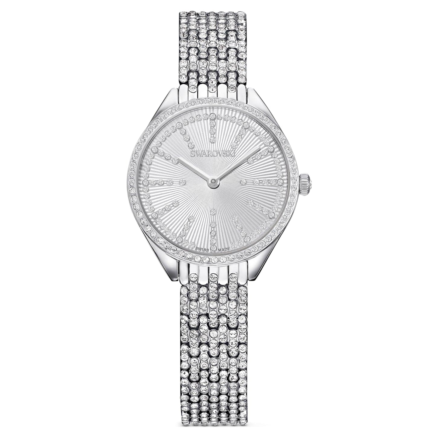 Attract watch Swiss Made, Full pavé, Metal bracelet, Silver tone, Stainless steel - Kamal Watch Company