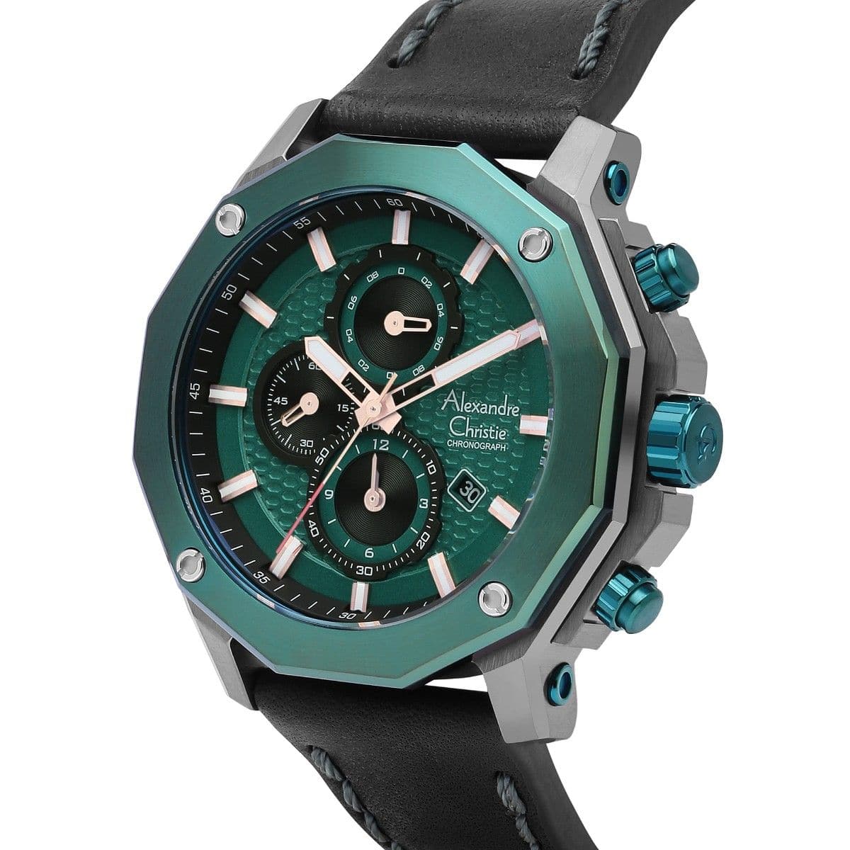 ALEXANDRE CHRISTIE Chronograph For Men - Rebel Green 6586MCLBURBU - Kamal Watch Company
