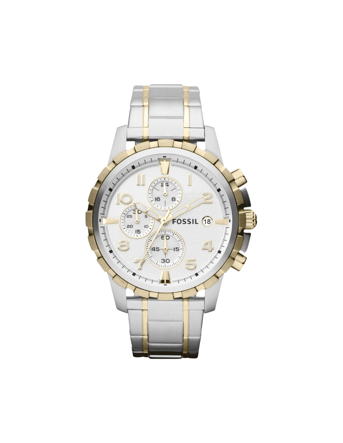 Fossil Mens 45 mm Dean Silver Dial Stainless Steel Chronograph Watch - FS4795 - Kamal Watch Company