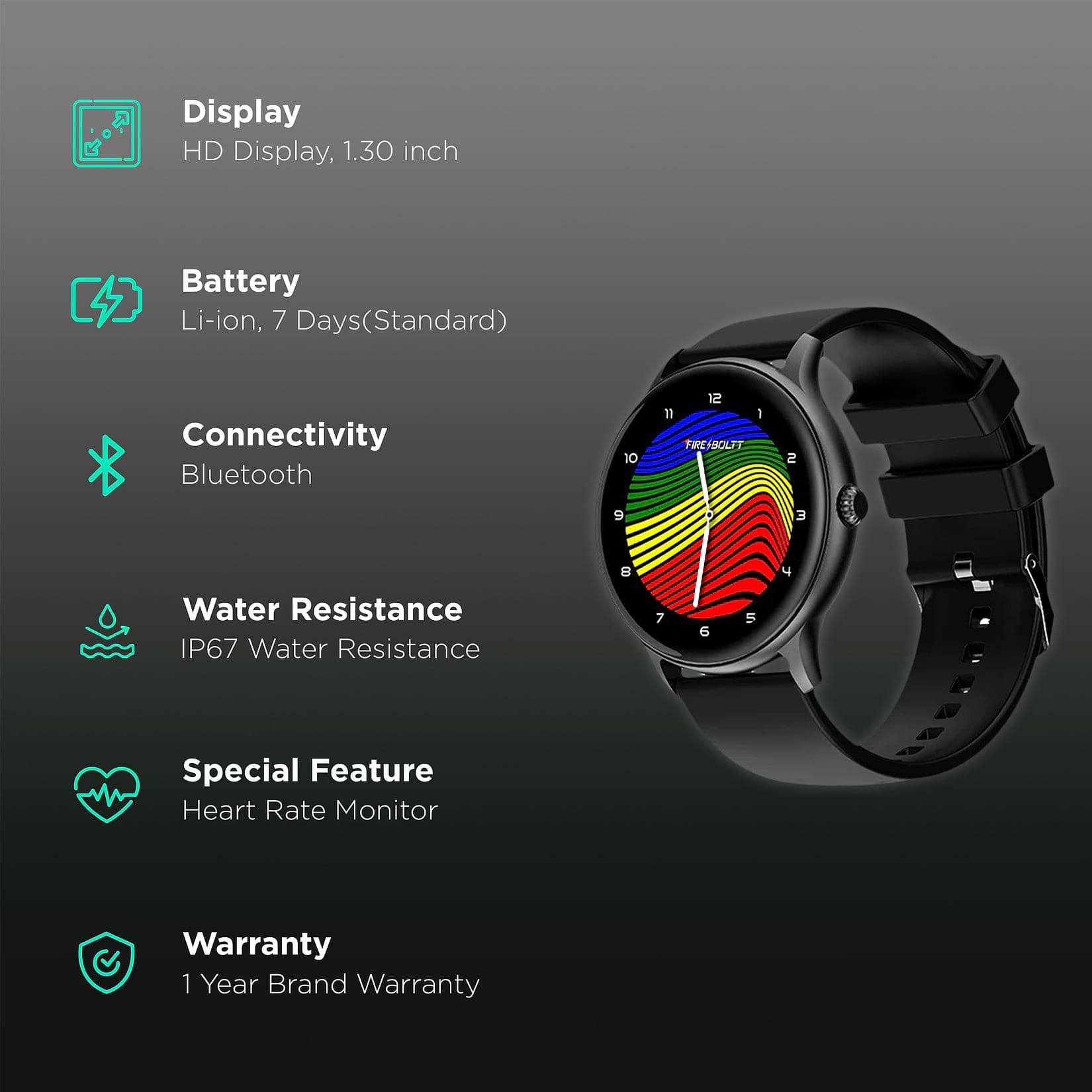 Fire-Boltt Hurricane Smartwatch BSW034 BLACK - Kamal Watch Company
