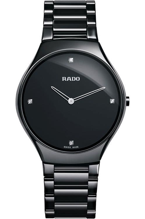 Rado True Thinline Black Dial Ceramic Watch For Men - Kamal Watch Company