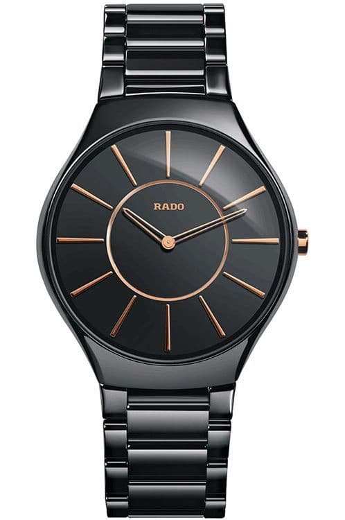 Rado True Thinline Black Dial Ceramic Watch For Men's - Kamal Watch Company