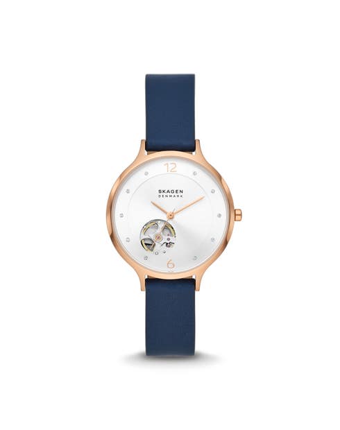 Anita 36 mm Silver Dial Leather Analog Watch for Women - SKW3083