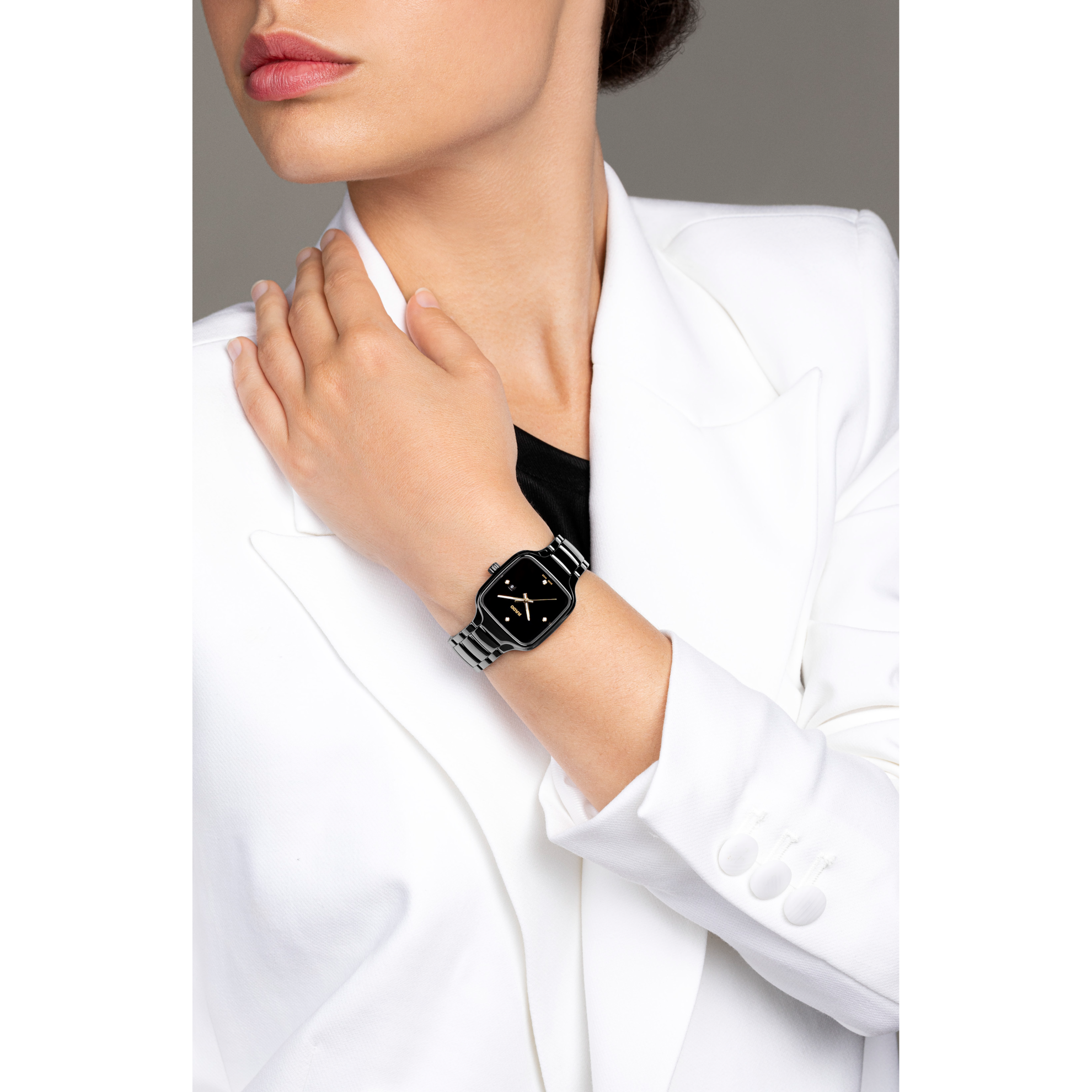 Rado True Square Diamonds Black Dial Women Watch - Kamal Watch Company